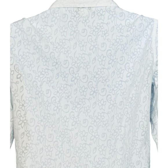 TanJay White Button Up Shirt Top Size 10 Boho Cottage Embroidered Black Flowers - Picture 6 of 7